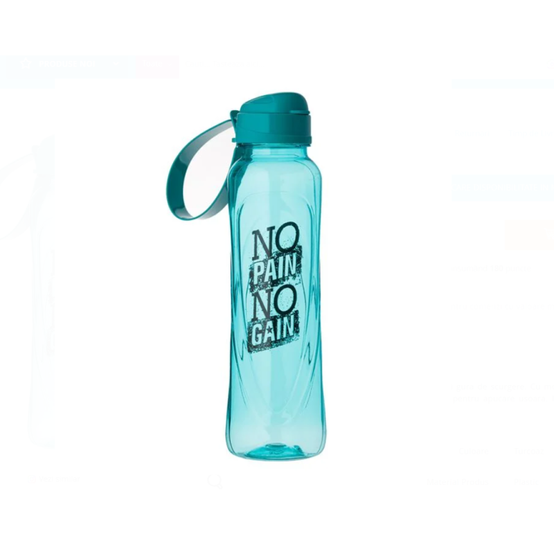 Sticla Sport din Plastic Turcoaz cu Capac si Print, 630 ml