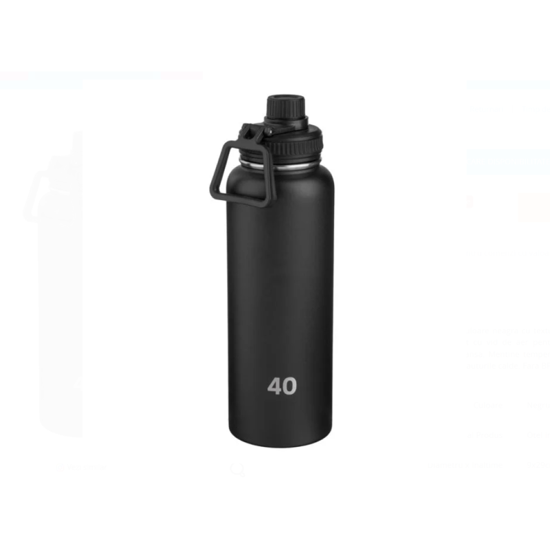 Sticla Izoterma din Otel Inoxidabil Negru Mat cu Maner 1.19 L  Descriere HTML