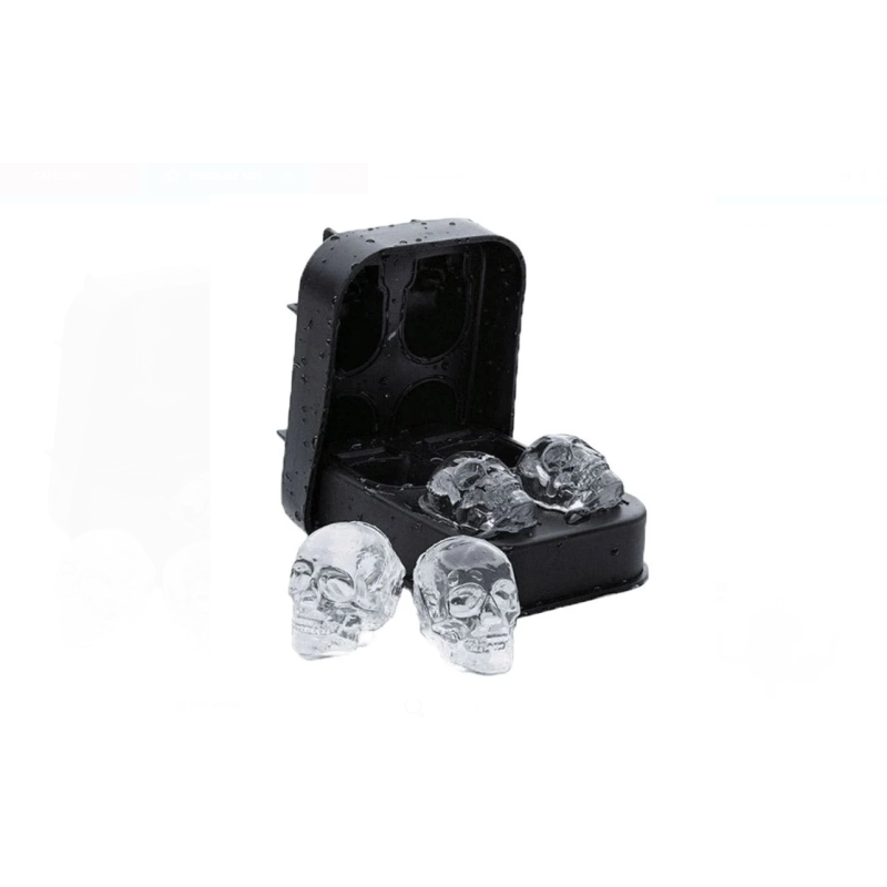 Forma pentru Gheata din Silicon Negru cu 4 Cranii, 11.5x8x4.5 cm
