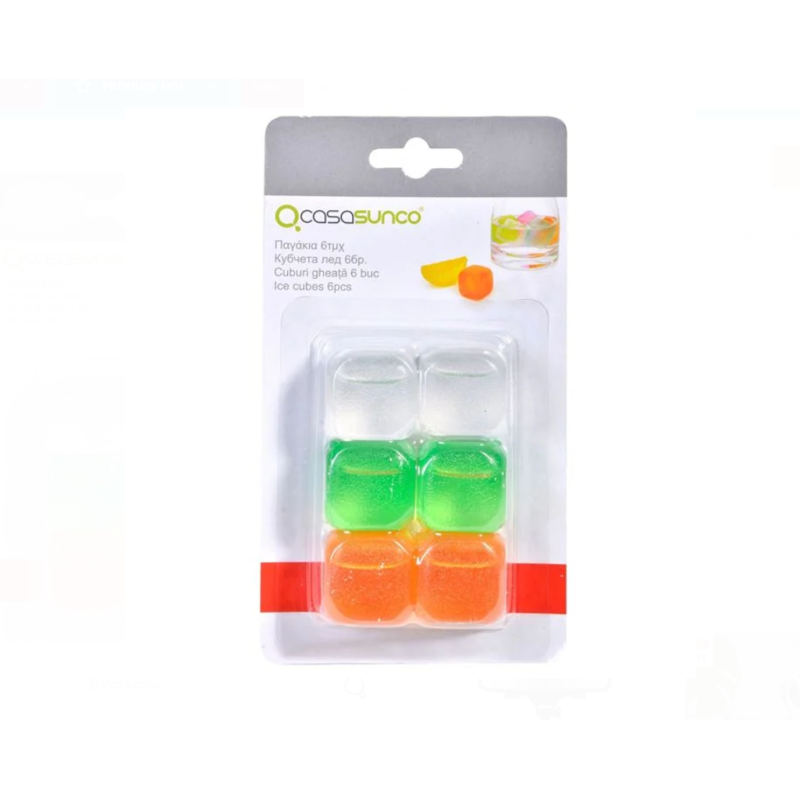 Set Cuburi Gheata Reutilizabile Multicolore cu Model Cub - 6 Buc