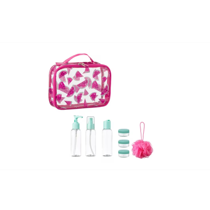 Set Recipiente Calatorie, 7 Accesorii, Geanta cu Design Pepene