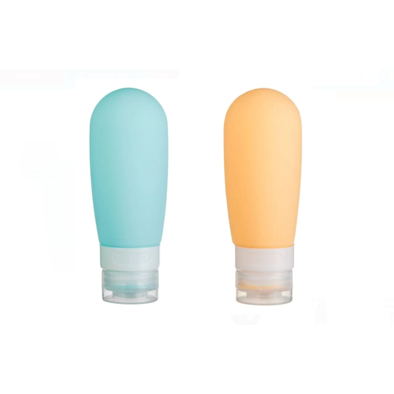 Set Sticle din Silicon Ciel si Portocaliu pentru Calatorie 100 ml - 2 Buc