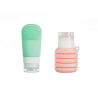 Set Sticle din Silicon Roz si Verde Menta pentru Calatorie - 2 Buc