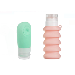 Set Sticle din Silicon Roz si Verde Menta pentru Calatorie - 2 Buc