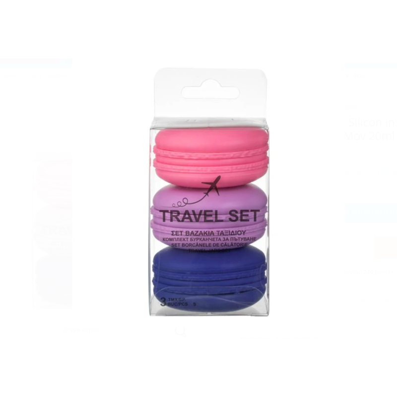 Set Recipiente din Silicon Model Macaron Roz, Lila si Mov 20 ml - 3 Buc