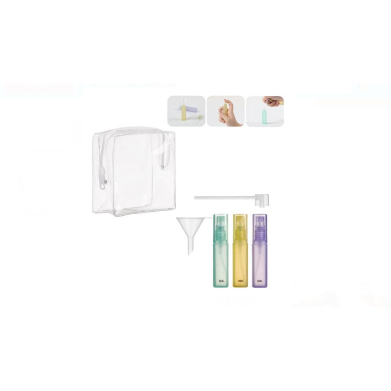 Set Sticle Spray pentru Cosmetice 24 ml cu Accesorii, Verde Menta, Galben si Lila - 5 Buc