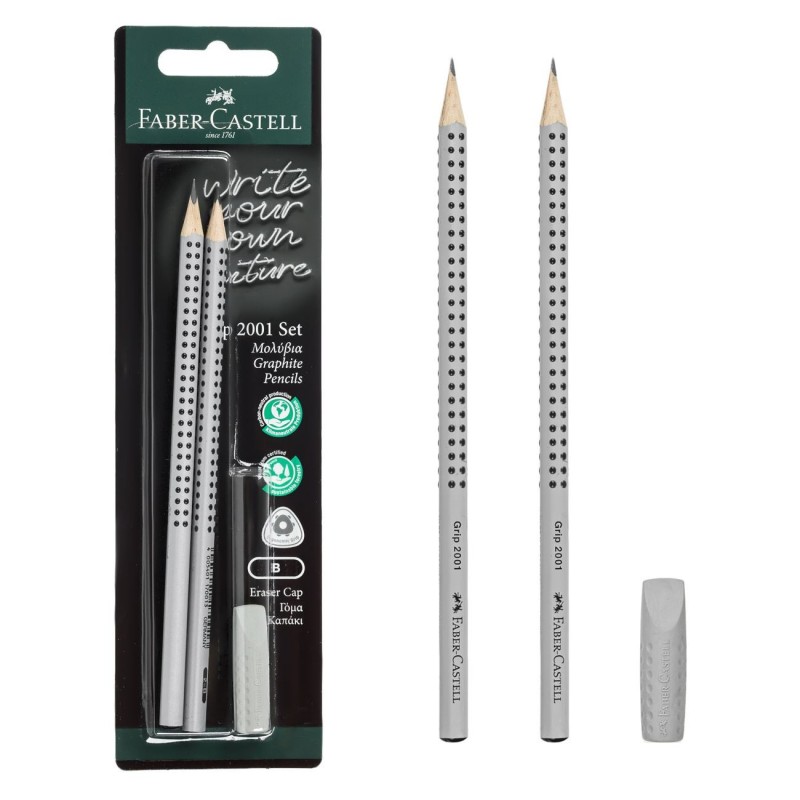 Creioane B cu Radiera Topper Gri Faber Castell - 3buc