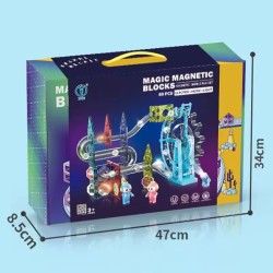 Set de constructie interactiv magnetic 3D, Zanox®, pista cu bile, roata electrica, lumina si muzica