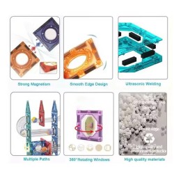 Set de constructie interactiv magnetic 3D, Zanox®, pista cu bile, roata electrica, lumina si muzica