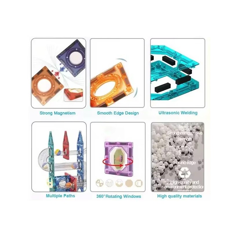 Set de constructie interactiv magnetic 3D, Zanox®, pista cu bile