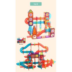 Set de constructie interactiv magnetic 3D, Zanox®, roller coaster cu bile, 78 piese,