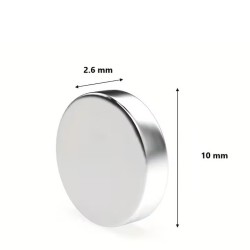 Magneti neodim rotunzi, 50 buc,10mm x 2.6 mm, argintiu