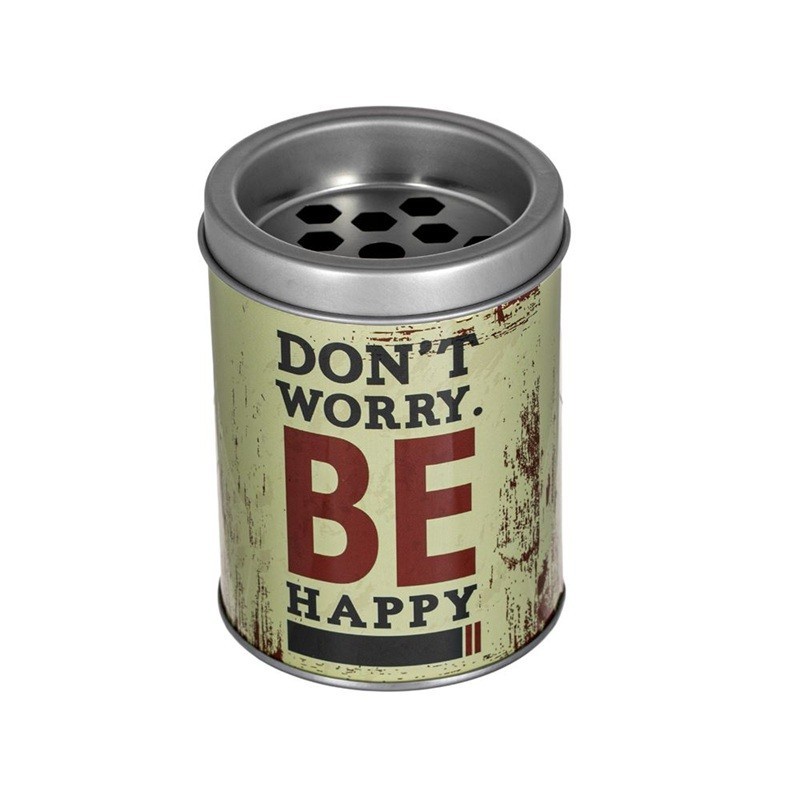 Scrumiera Metalica ”Don`t Worry. Be Happy" Ø8x10cm