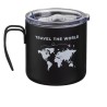 Cana din Otel Inoxidabil Negru cu Imprimeu Harta "Travel the World"