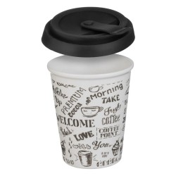 Pahar ceramic cu Litere Gravate & Capac din Silicon cu Buton 380ml