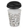 Pahar ceramic cu Litere Gravate & Capac din Silicon cu Buton 380ml