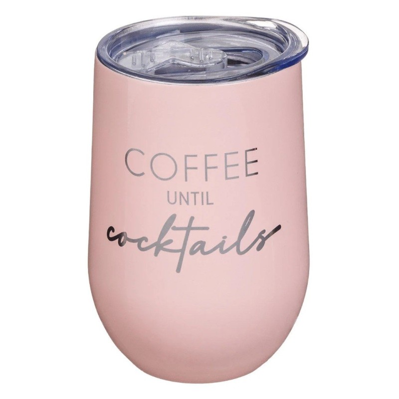 Pahar Termos Metalic Roz "Coffee" cu Capac Transparent 350ml