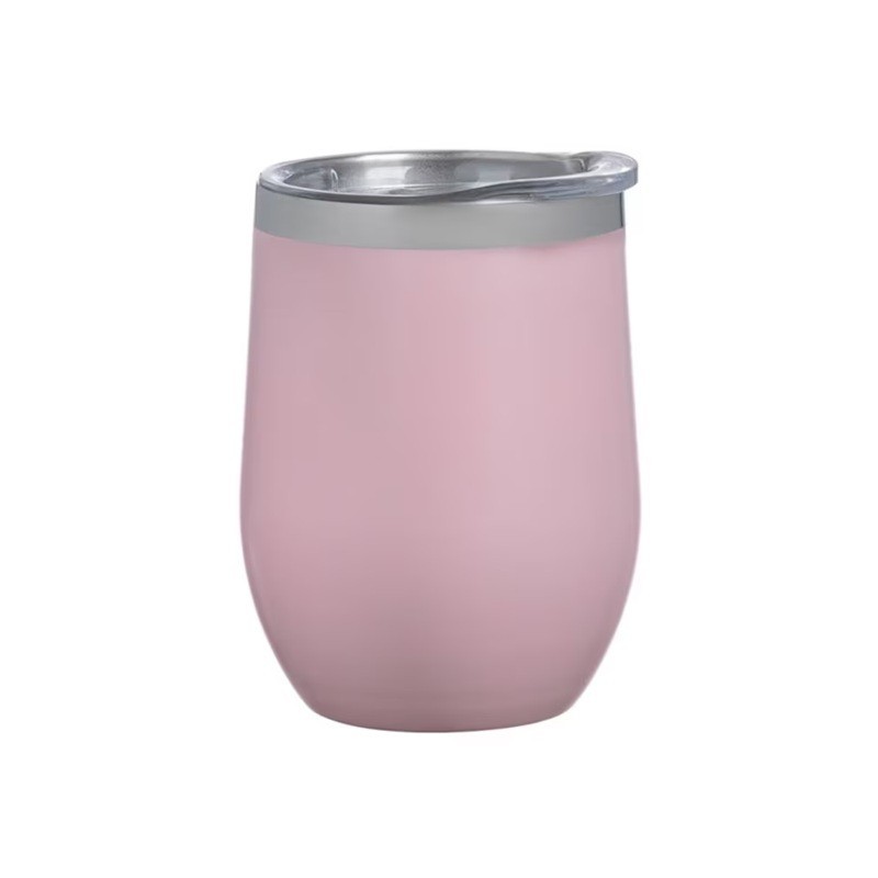 Pahar Termos Metalic Roz Nude cu Capac Transparent 350ml