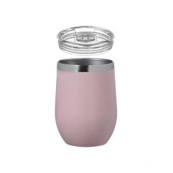 Pahar Termos Metalic Roz Nude cu Capac Transparent 350ml