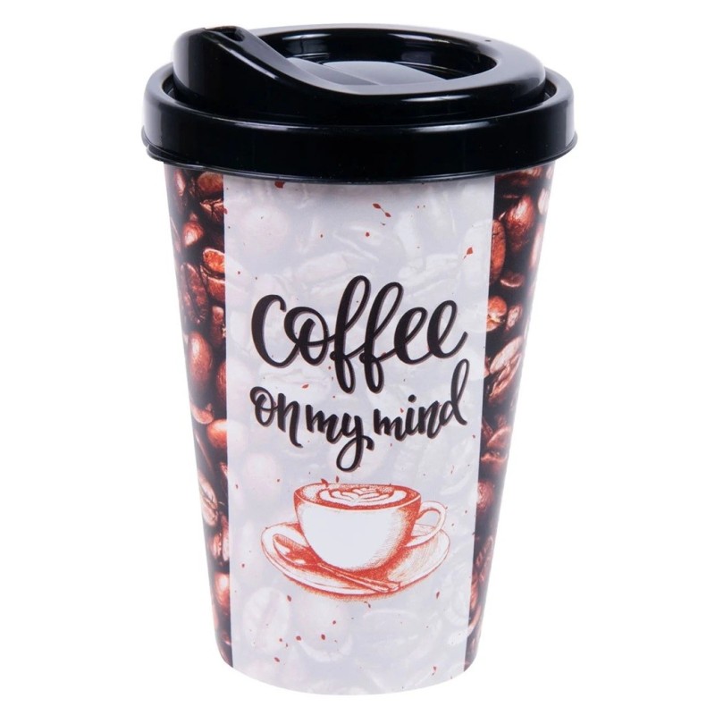 Pahar Cafea din Plastic Boabe de Cafea cu Capac 440ml
