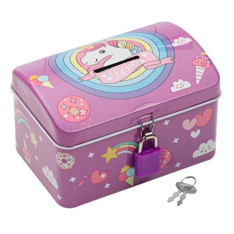 Pusculita Cufar cu Lacat Metalic Mov Unicorn 12.5x8.5x7cm