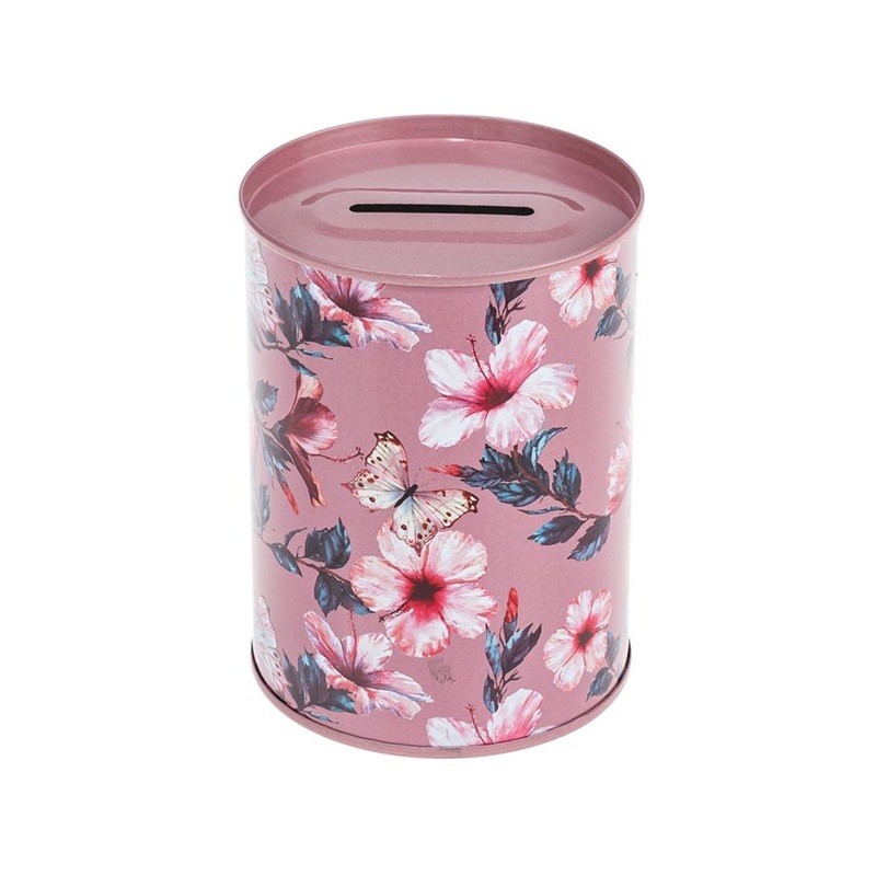 Pusculita Metalica Roz Floral Ø7.5x10.5cm