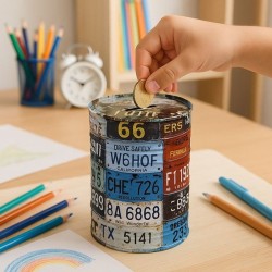 Pusculita Metalica cu Model Placute Rutiere Ø10x15cm