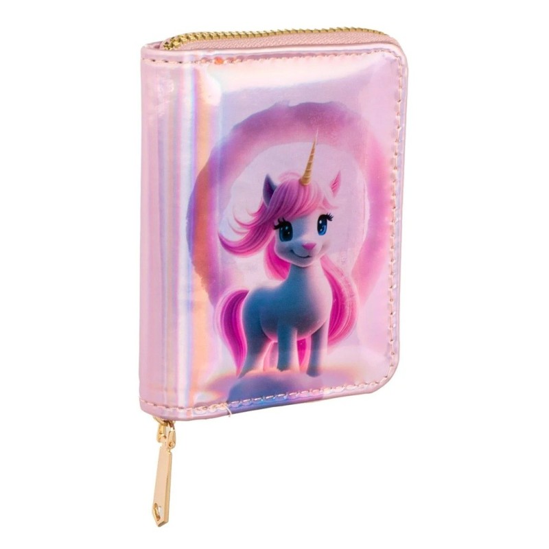 Portofel Roz Holografic cu Model Unicorn pentru Copii 10.5x9cm