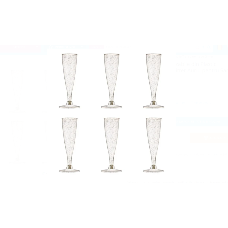 Set 6 Pahare Sampanie cu Picior, Glitter Auriu, 130ml