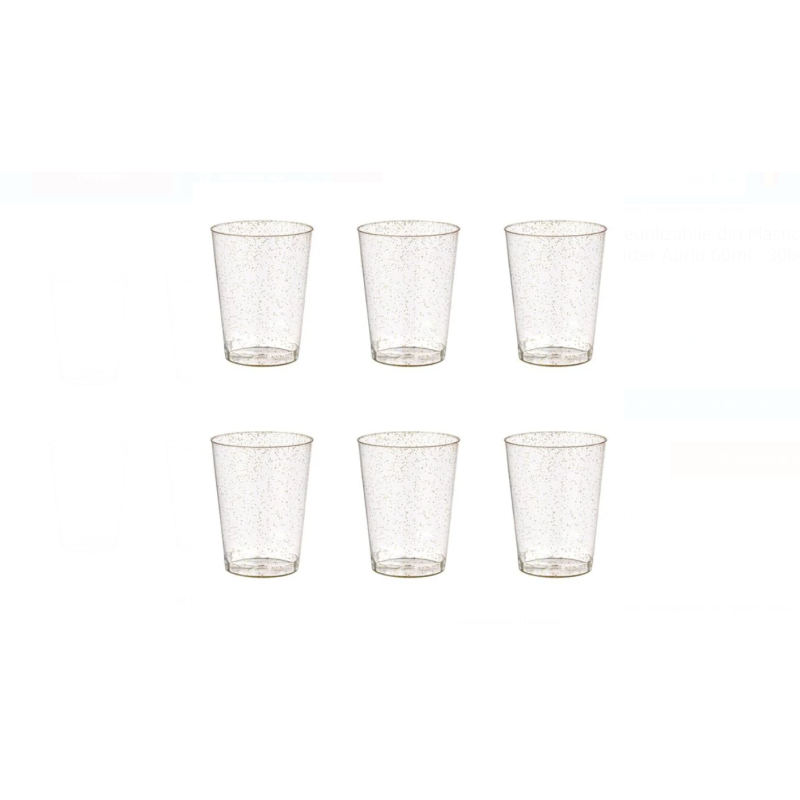 Set 30 Pahare Shot Reutilizabile, Glitter Auriu, 60ml