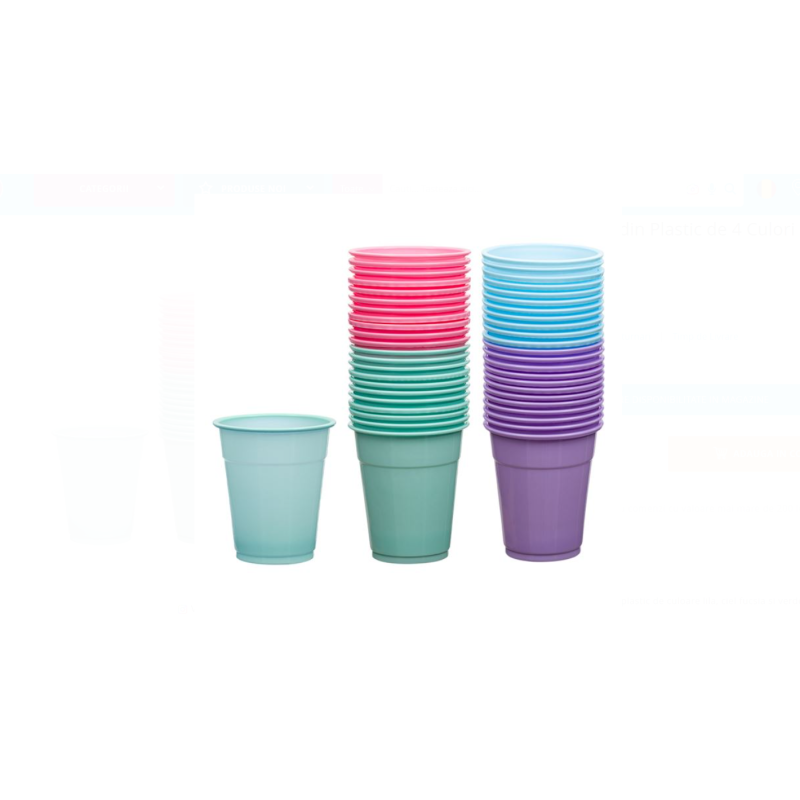 Set 45 de Pahare din Plastic de 4 Culori Diferite 300ml