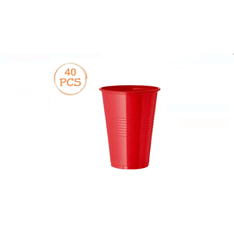 Set 40 de Pahare din Plastic Rosu 200ml