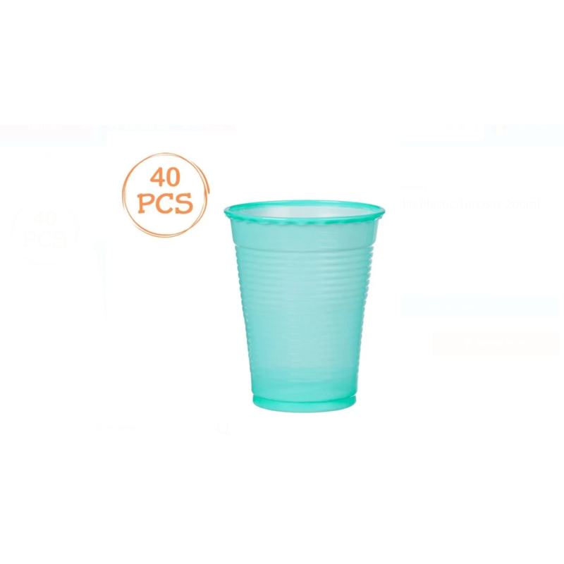Set 40 de Pahare din Plastic Turcoaz 200ml