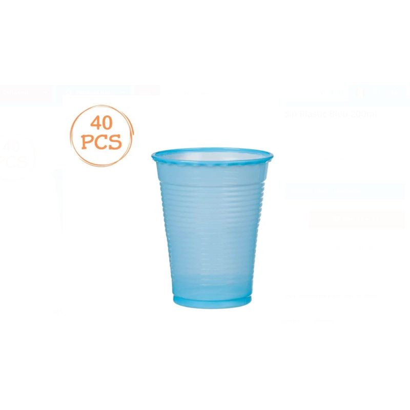Set 40 de Pahare din Plastic Bleu 200ml