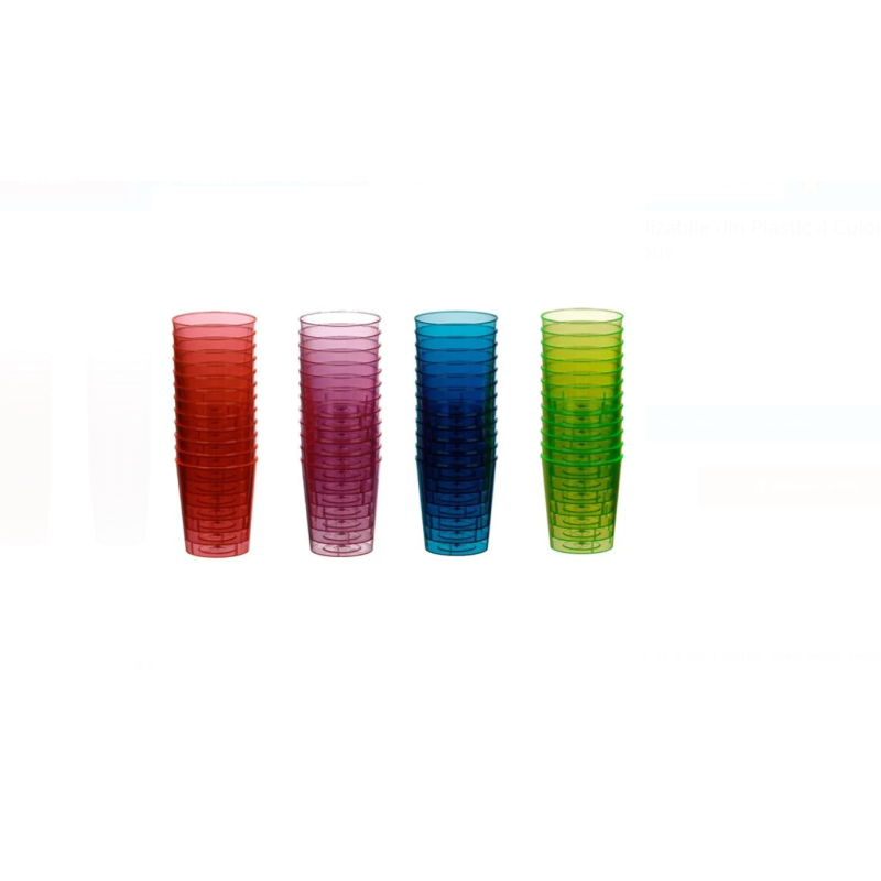 Pahare Shot Reutilizabile din Plastic 4 Culori Intense 60ml - 50buc