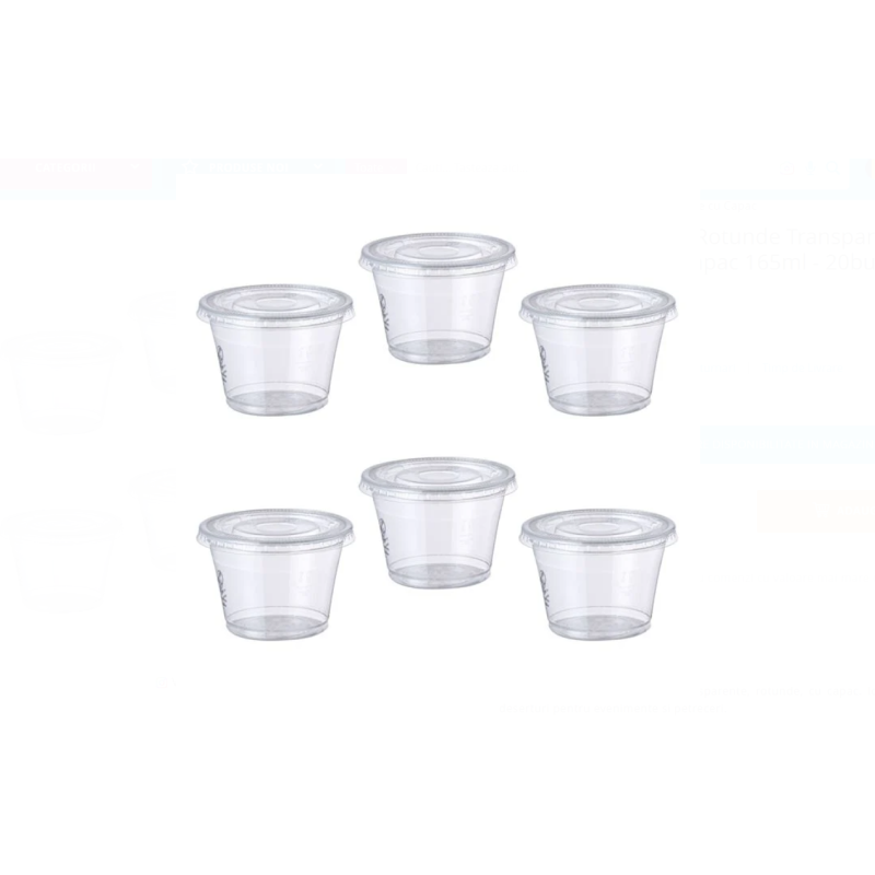 Set 20 Boluri Rotunde Reutilizabile cu Capac, Transparente, 165ml