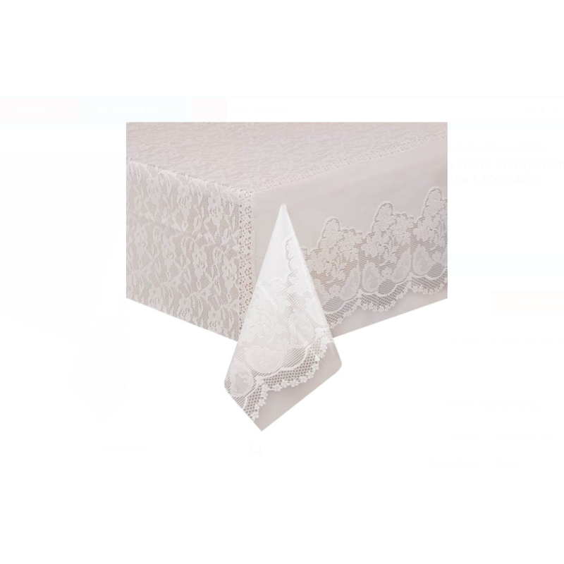 Fata de Masa Transparenta cu Model Dantela Alba, Plastic 137x274cm
