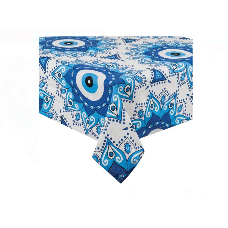 Fata de Masa de Vara Ecru Ochi Albastru Bleu 180x140cm